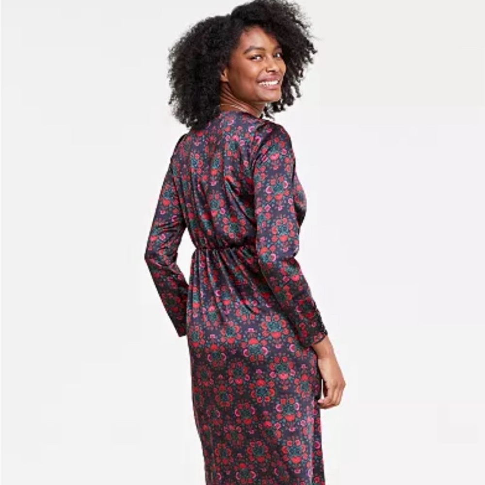 Floral Wrap Dress - Black and Red